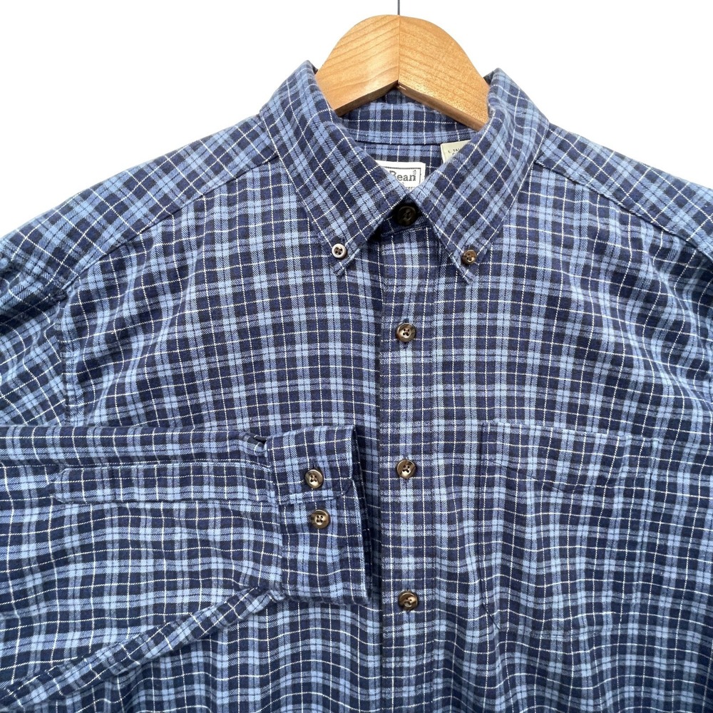L.L. Bean Flannel Shirt Mens Large Tall LT Blue Plaid Button Down Heritage Cabin